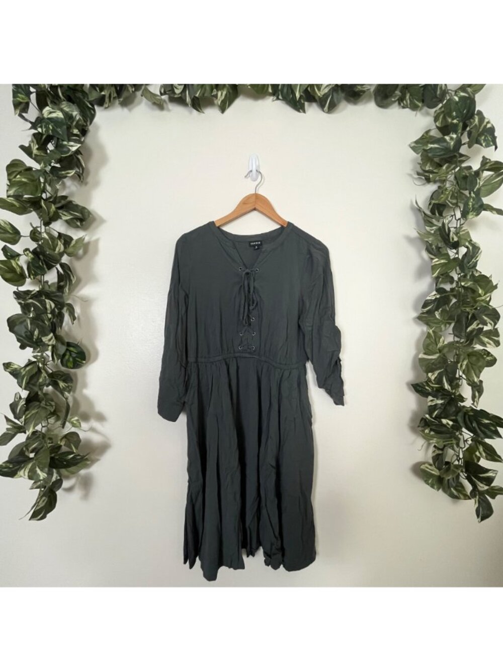 Torrid Mini Challis Lace Up Long Sleeve Shirt Dress Grey Women’s Size 0 / L